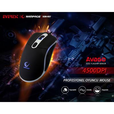 Everest Rampage SGM-RX7 Usb Siyah 4500 DPI Gaming Mouse Pad ve Oyuncu Mouse